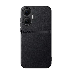 Magnetic Leather Car Holder Phone Case with Ultra Soft Frame and Back Cover - Poco F7 (Black)