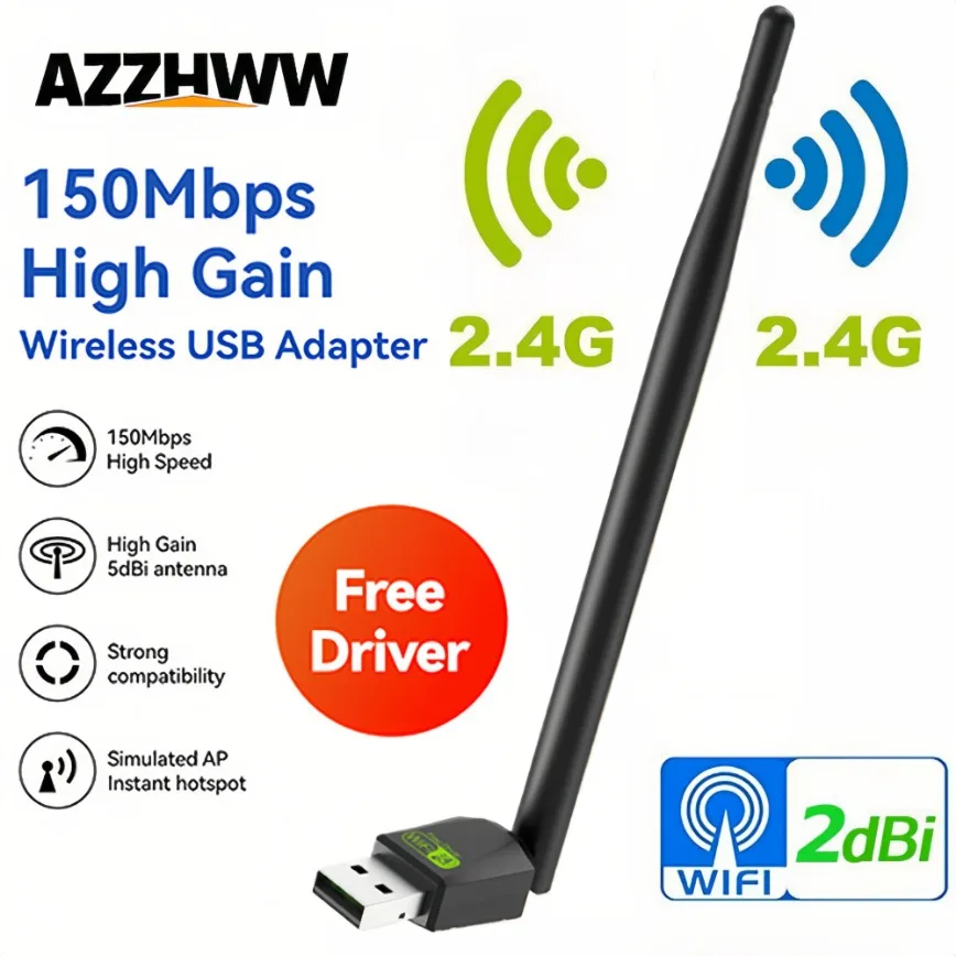USB WIFI 어댑터 150Mbps 네트워크 카드 2.4GHz 안테나 무선 어댑터 802.11N 신호 수신 PC 노트북 드라이버 무료
