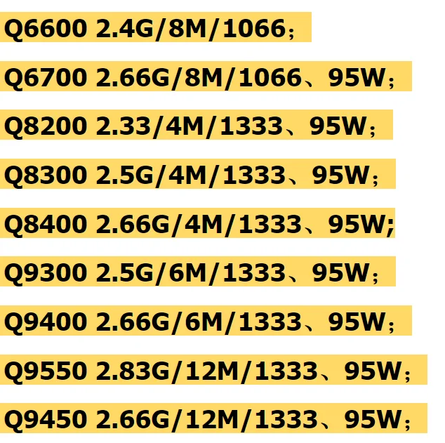 Quad-core Q6600 Q9505 Q8200 Q8300 Q8400 Q9400 Q9500 Q9450 Q9550 Q9650 Q9300 Q6700 775 pin CPU Core 2