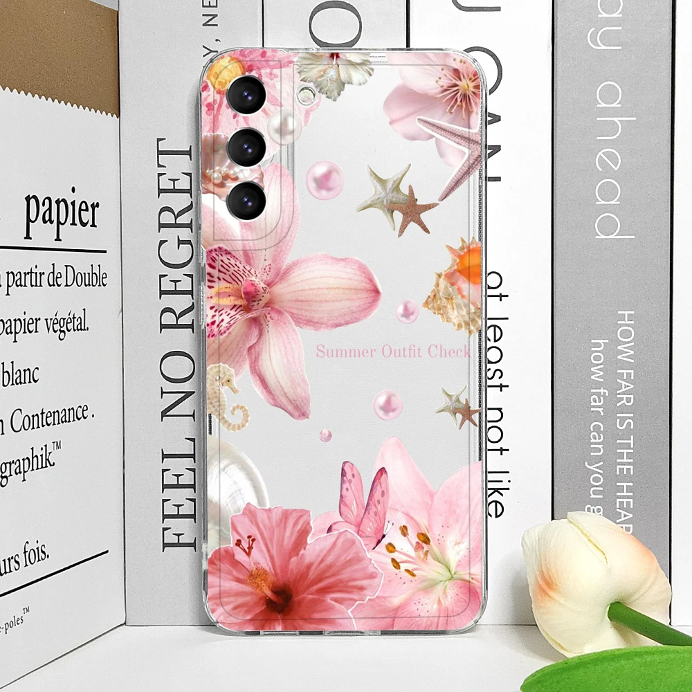 Luxury Pink Pearl Flower Pattern Clear Soft Phone Case