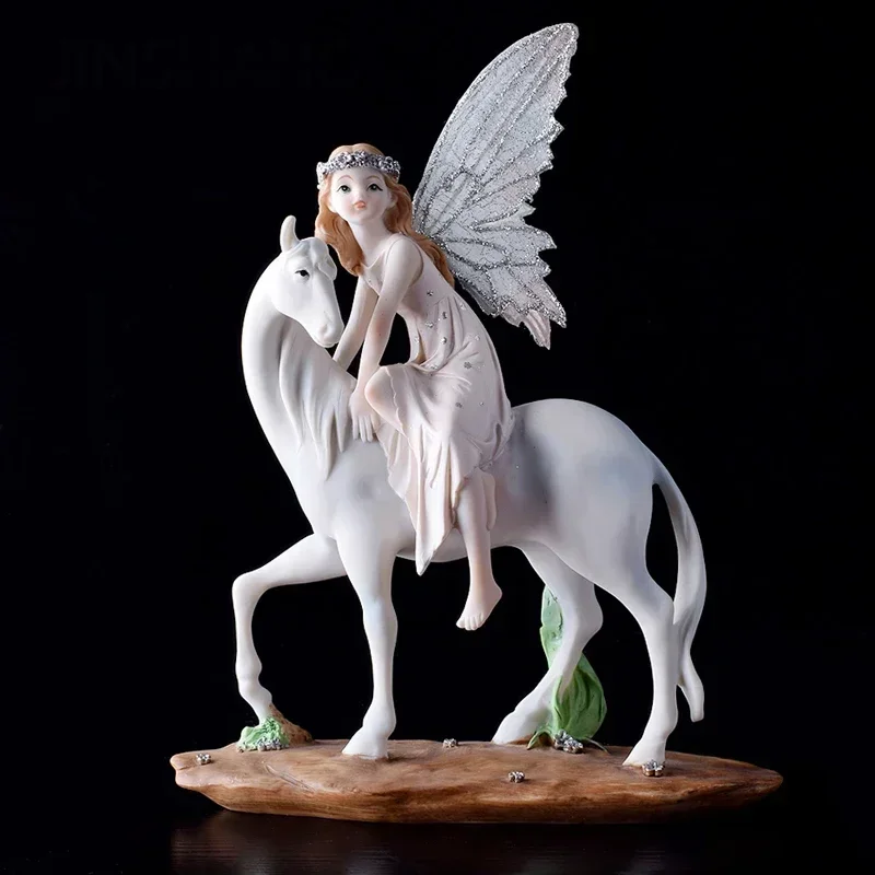 

Европейская лошадь для верховой езды, единорог, цветок, сказочный ангел, полимерные аксессуары, фигурки для дома, спальни, украшение, книжный шкаф, скульптура стола
