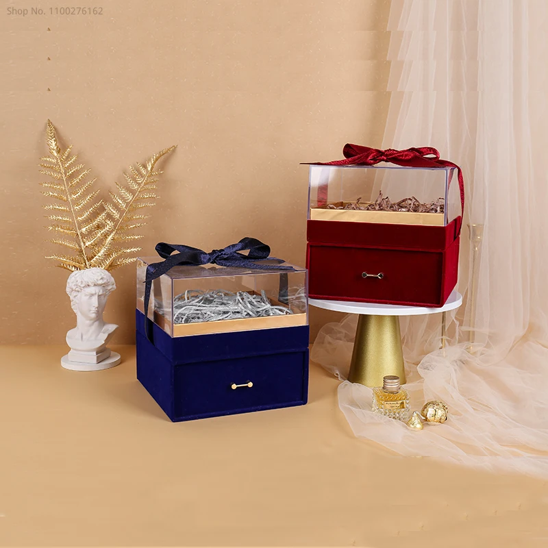 

Square Acrylic Gift Box with Ribbon Craft DIY Present Souvenir Gift Wrapping Boxes Rose Bouquet Arrangement Surprise Box