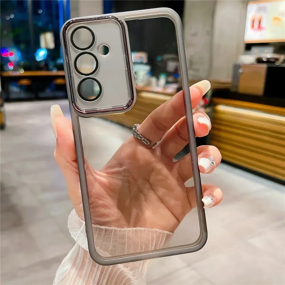 Phone Case For Samsung S23 Ultra S24 S21 FE S22 Plus M13 M33 M53 M14 M54 A55 Camera Protection Film Transparent Silicone_voghion.com