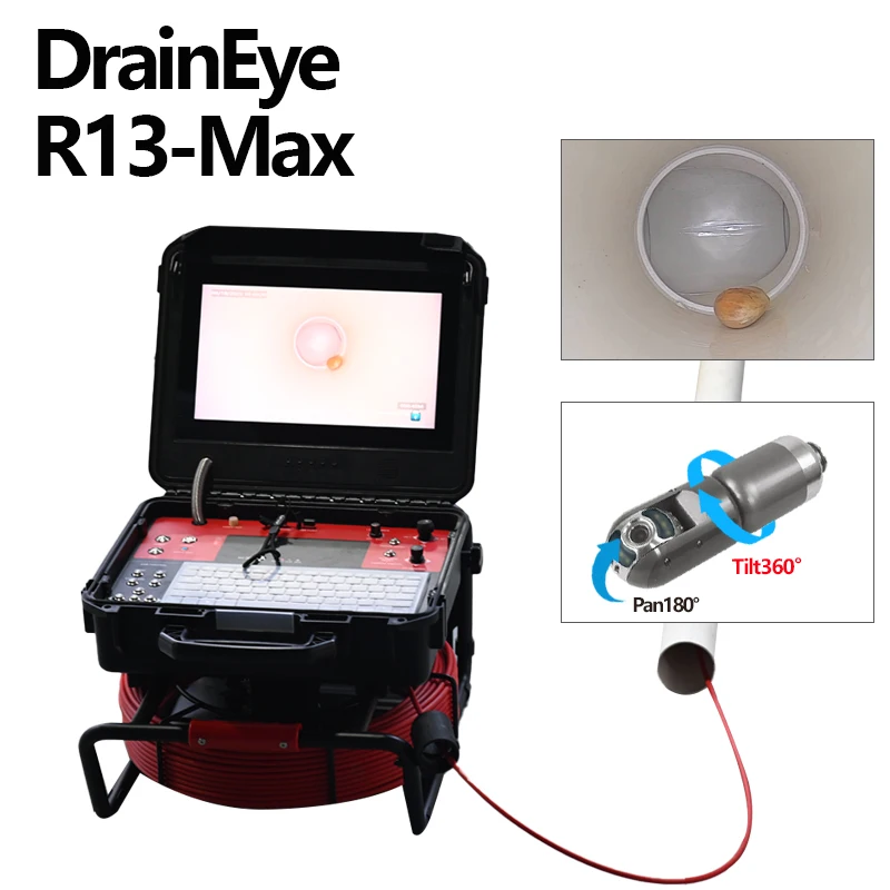 360도 회전 카메라 DrainEye R13-max 카메라 자가 균형 512Hz 파이프라인 카메라 50미터 케이블 배관공용