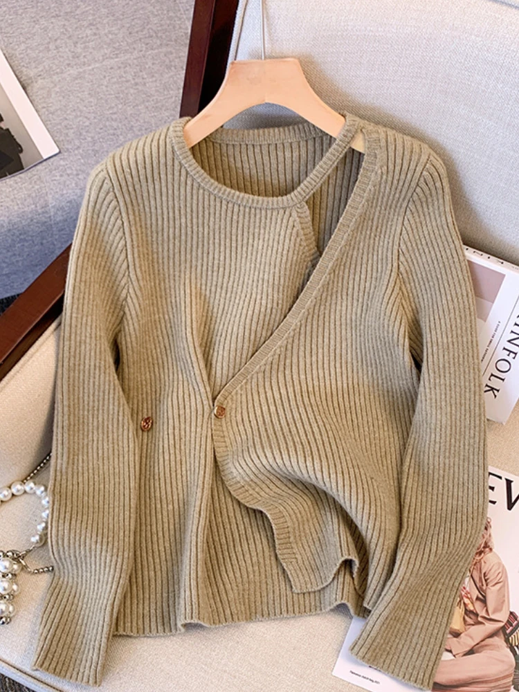 

Женский свитер, новинка сезона осень-зима 2023, пуловер неправильной формы с открытыми плечами, модный вязаный свитер в Корейском стиле для женщин, вязаная одежда