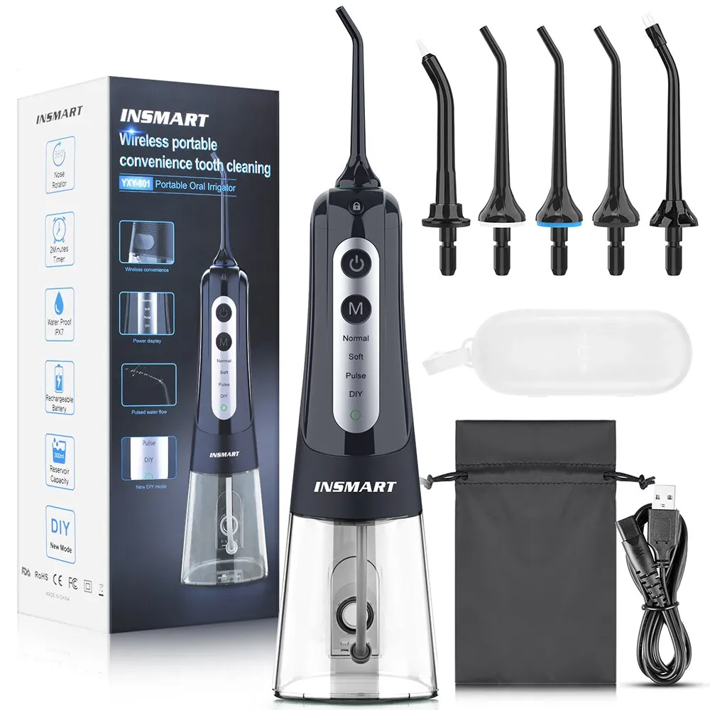 Dental Water Flosser INSMART Oral Irrigator Teeth Whitening Waterproof Portable Dental Water Jet 300ML Teeth Cleaner for dental water flosser