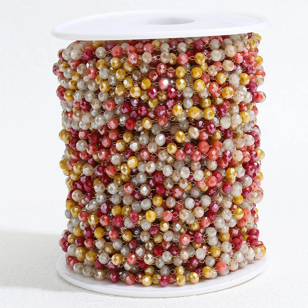 1 Meter Red and Purple Beaded Crystal Stone Stainless Steel Chain
