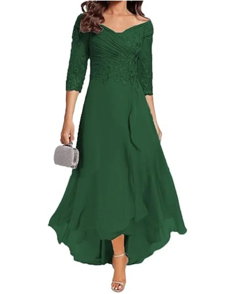 Mother of The Bride Dresses for Wedding Long Chiffon V-Neck Formal Evening Party Dresses Lace Up Back - 4