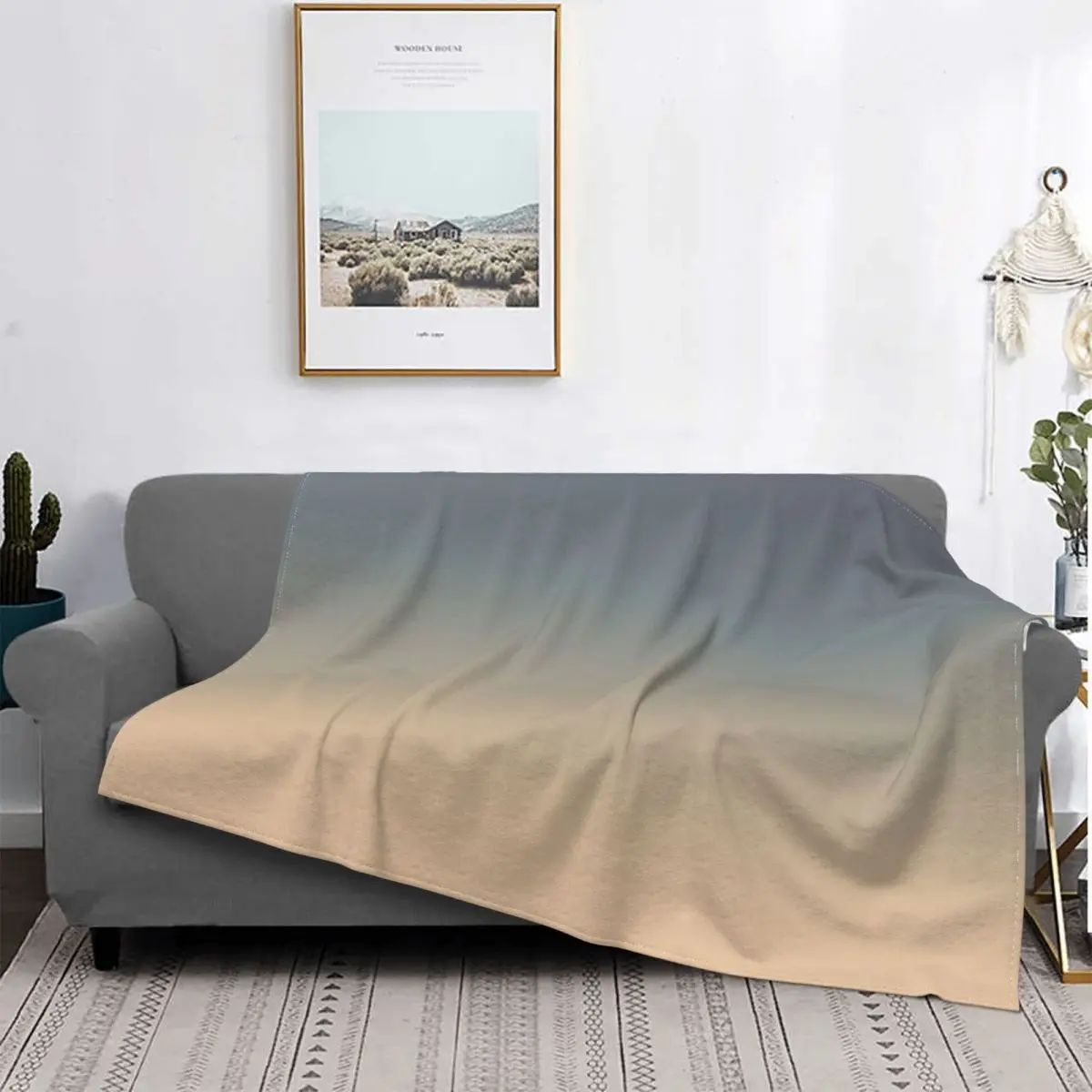 

Gradient Colorful Blanket Fleece Summer AUTUMN SUNSET Minimalist Monochrome Grey Orange Ombre Blankets For Office Bedspread