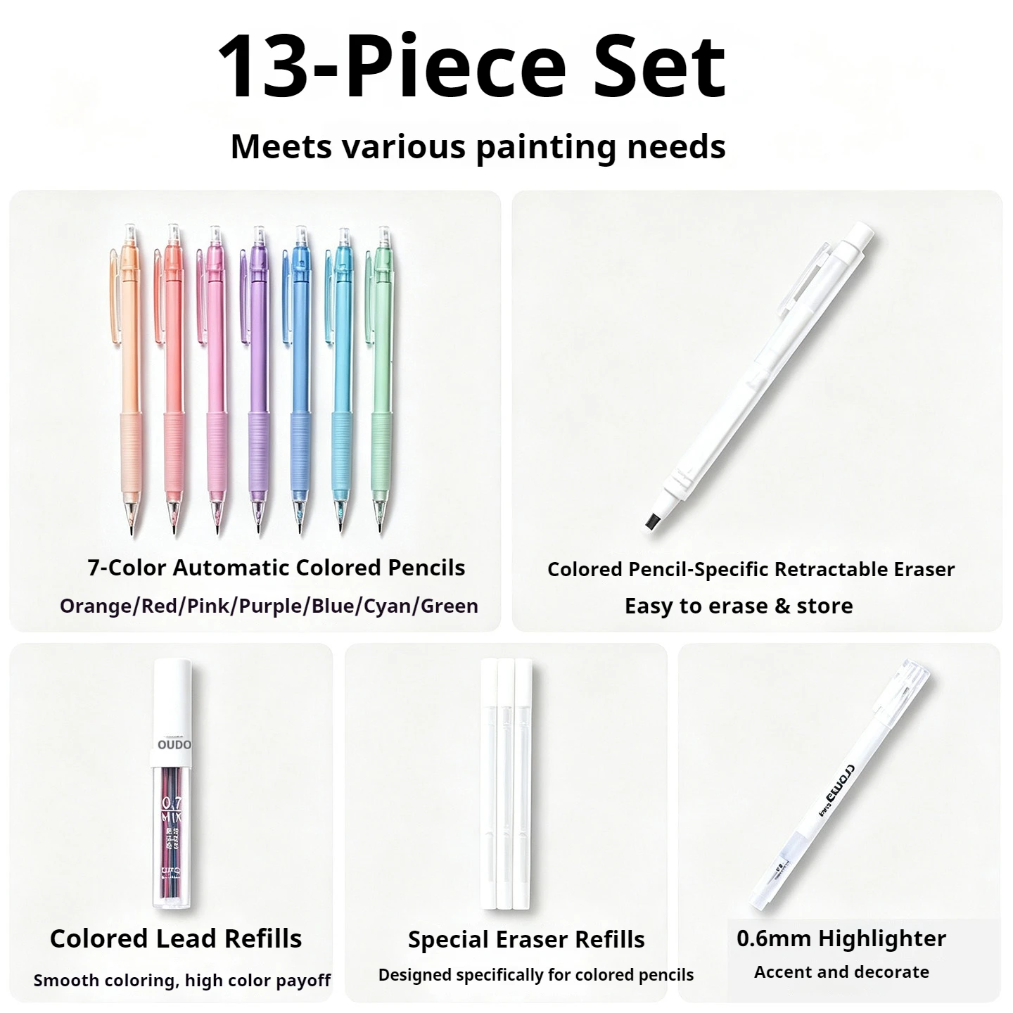 13-Piece Colored Mechanical Pencil Set with Lead Refill