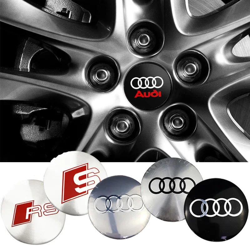 4pcs 56mm Car Hub Cap Badge Center Sticker with Audi S Line Quattro RS Logo