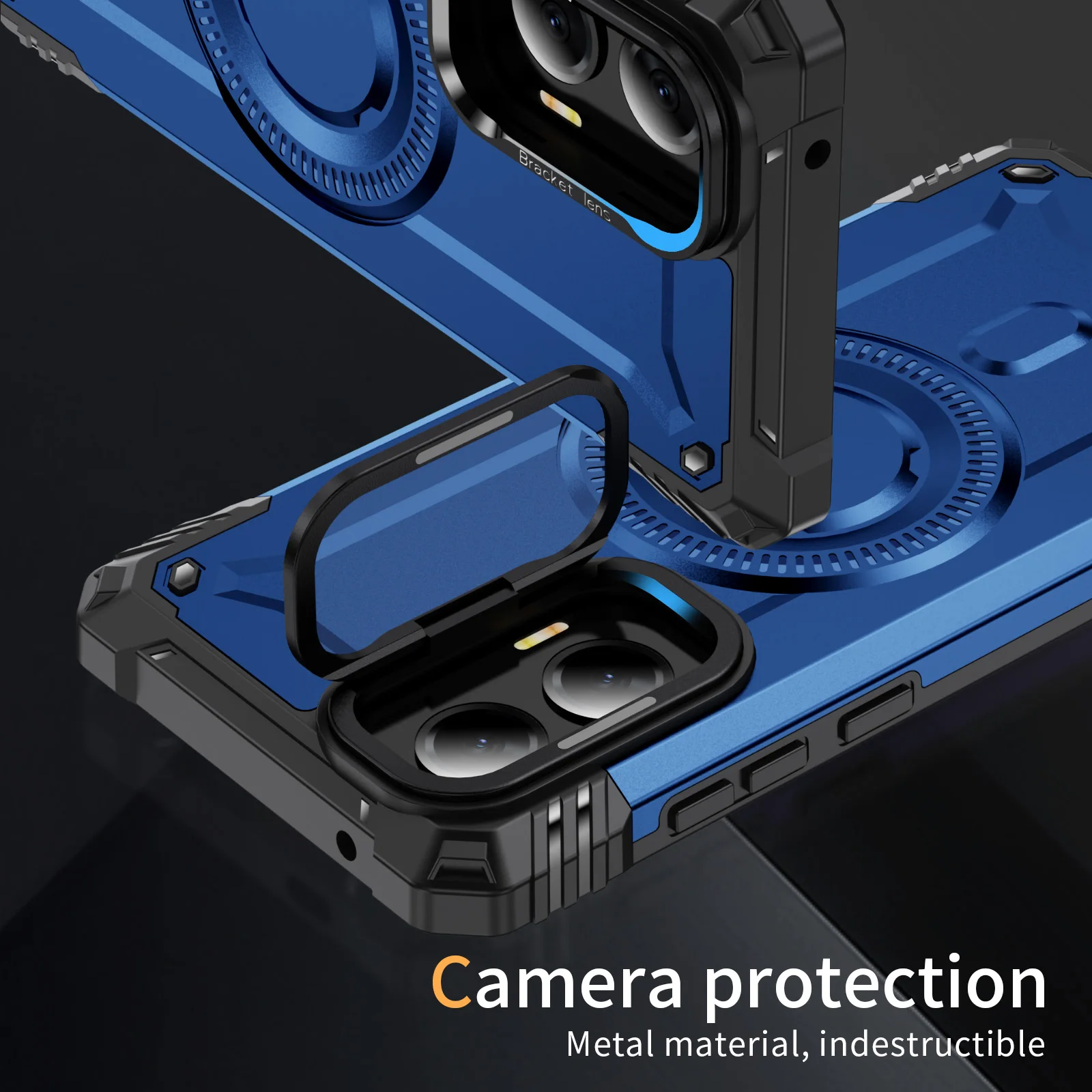 Magnetic Armor Shockproof Case with Magsafe and Metal Lens Stand Cover