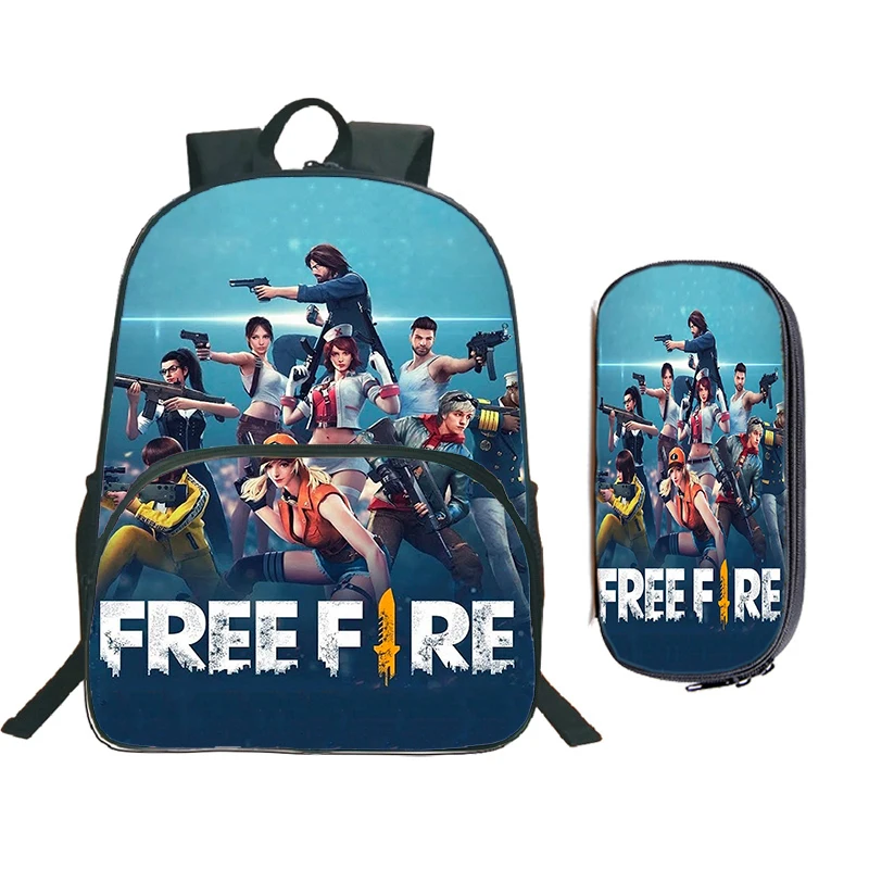 Mochila con estampado 3D Free Fire para niños y niñas, Juego de 2 piezas con bolsa para lápices, mochila escolar de alta calidad, bolsa de viaje para hombres