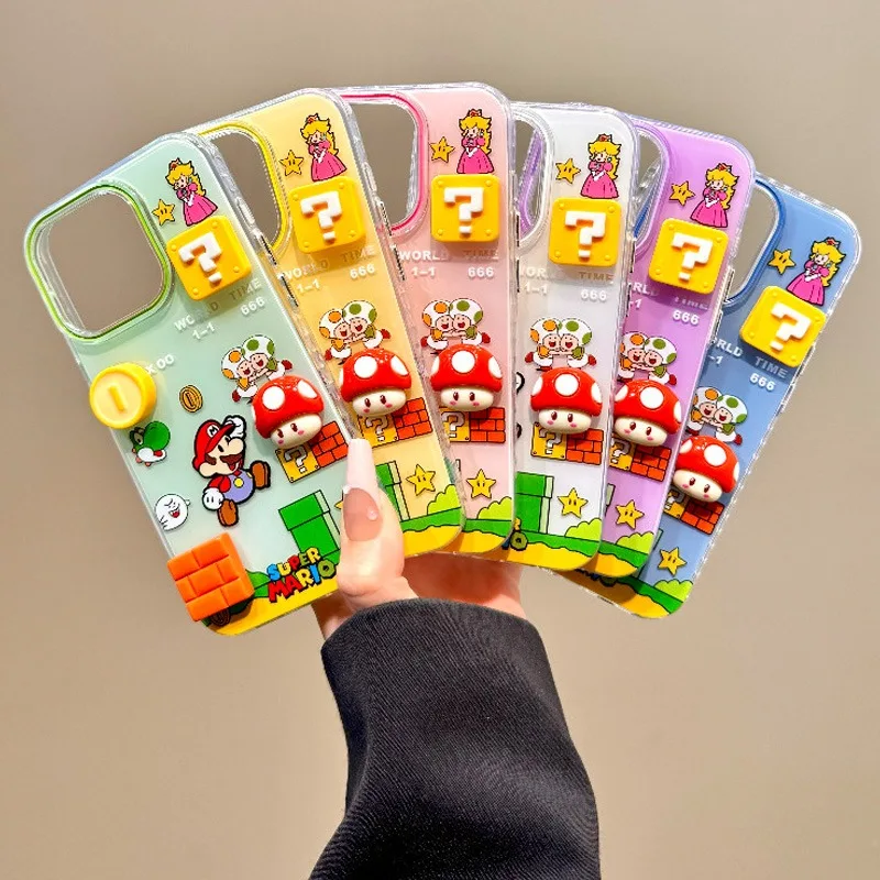funda de teléfono con diseño de anime mario, estilo bloques, dibujos animados en 3d, para iphone 17, 16, 15 pro max, combinación de colores encantadora, regalo navideño Funda de Teléfono con Diseño de Anime Mario, Estilo Bloques, Dibujos Animados en 3D, para iPhone 17, 16, 15 Pro Max, Combinación de Colores Encantadora, Regalo Navideño 1