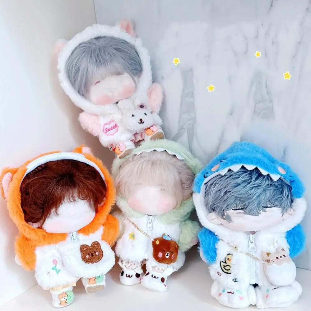 

Lovely 20cm Plush Replaceable Clothes Doll Overcoat Winter Hairy Outfits Cartoon Animal Cat Fox Dinosaur Shark