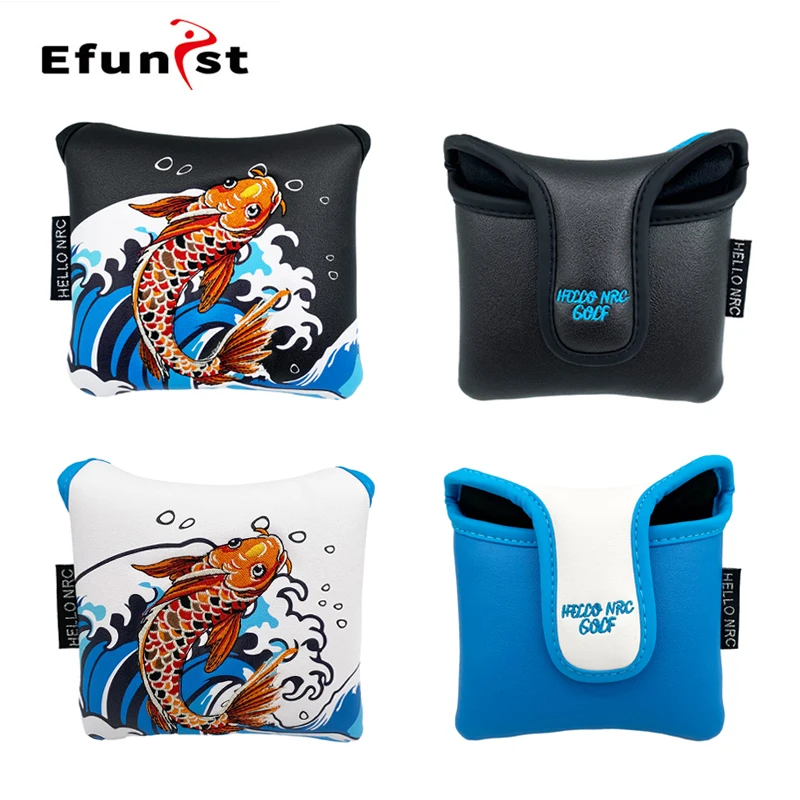 Golf Square Putter Cover Golf Club Protector Stylish Koi Style Magnetic Opening And Closing PU Leather Golf Accessories
