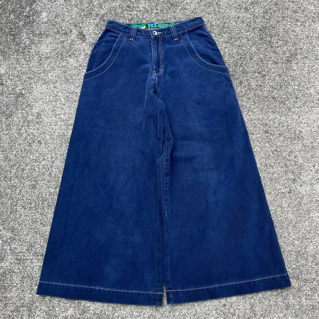 Casual jeans American large pocket skull print washed wide leg jeans Y2K hip hop street loose denim men's and women's trousers