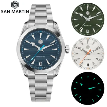 San Martin-Relógio impermeável luminoso para homem, cronómetro, movimento automático, Sapphire BGW9, SN0113W, V2, NH35, 100m, 38mm