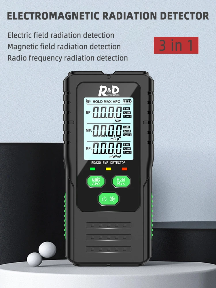 Radiation Detector EMF Meter Tester 3 in 1 Electromagnetic Radiation Detector Electric Field Magnetic Field RF Detector High Frequency Measuring Instrument