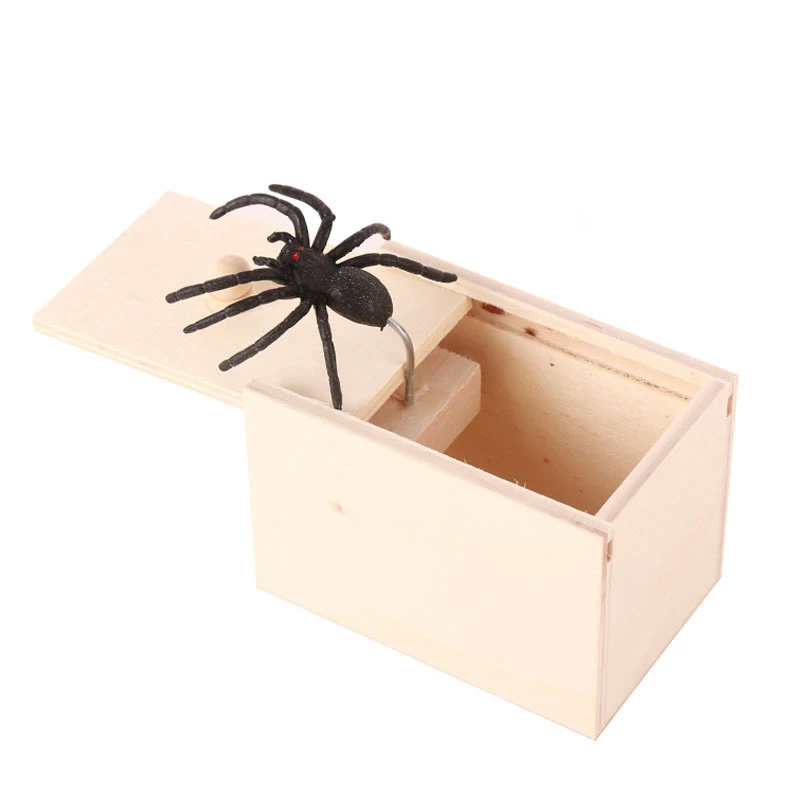 Spider Surprise Box Joke Fun Scare Prank Gag Gifts Kids Adult Toys Tricky Toy Scared Wooden Spoof Scary Little Bug Prank toys Joke toys Tricky toy spider box