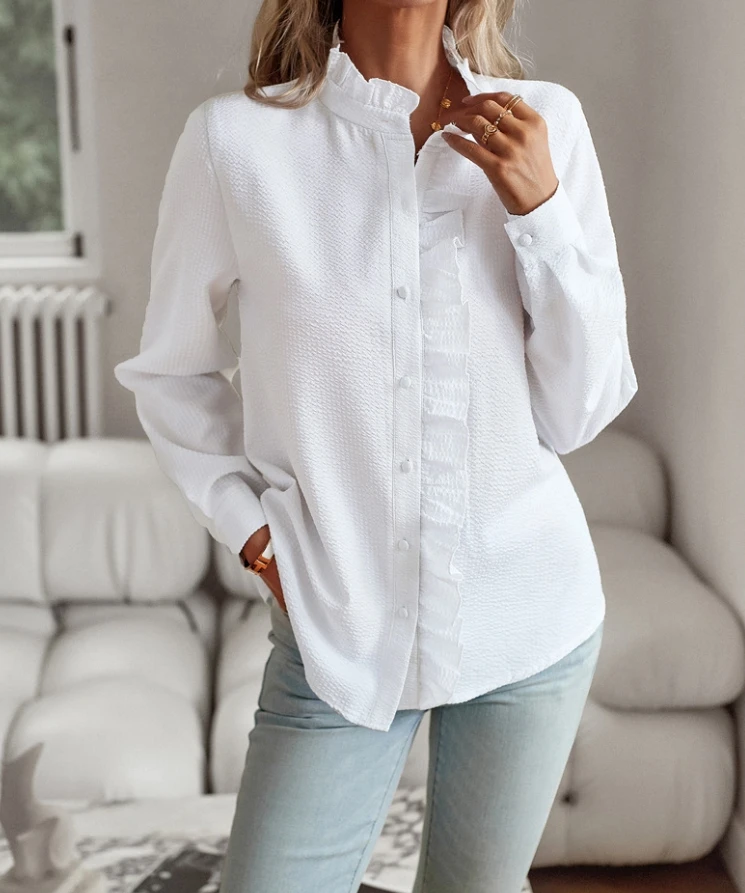 

Temperament Commuter Top 2024 Early Spring Women's Blouses Long Sleeved Shirt Sleeves Loose Lace Collar for Female Clothing