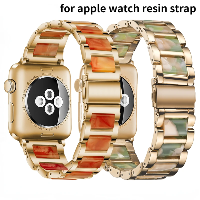 

Resin+Metal Strap For Apple Watch 49mm 45mm 44mm 42mm 41mm 40mm 38mm Resin Bracelet Wristband iWatch UItra 8 7 6 5 4 3 SE band