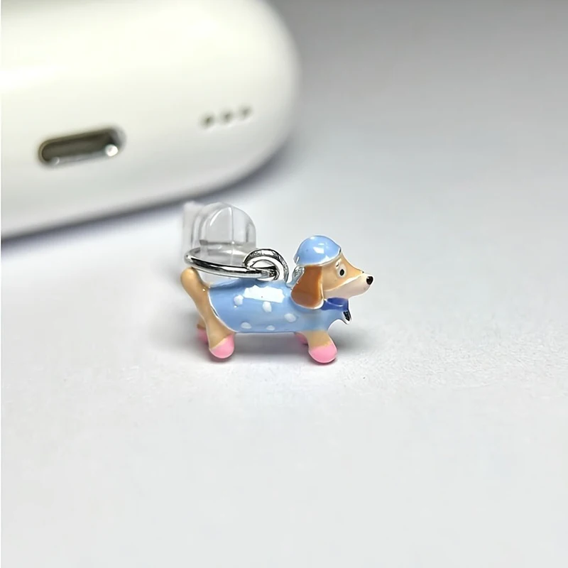 귀여운 3D 닥스훈트 강아지 모양 폰 먼지 방지 플러그 헤드폰 잭 스토퍼 (아이폰, 삼성, 안드로이드, 에어팟, 타입C 충전 포트용) 선물
