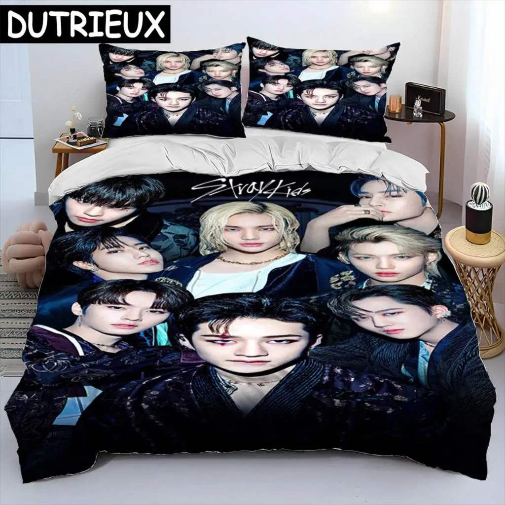 

3D Stray Kids Kpop Singer Star Comforter Bedding Set,Duvet Cover Bed Set Quilt Cover Pillowcase,king Queen Size Bedding Set Kids
