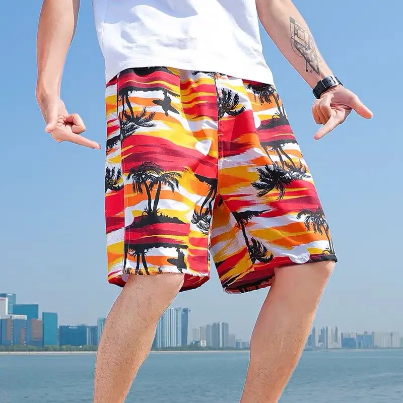 Men Board Shorts Print Swimwear Quick Dry Briefs Shorts Male Knee Length Beach Shorts Swimming Holiday Vacation Tropical Shorts