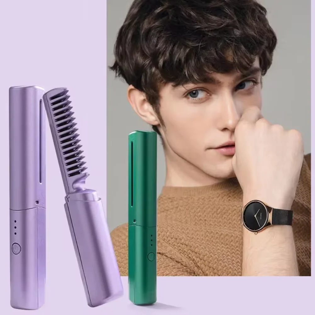 Anti-Scald Cordless Hair Straightener Brush 70Mins Long Battery Life USB Rechargeable Hair Straightener Brush Comb