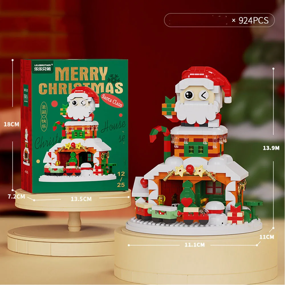 Festive Santa & Reindeer Micro Block Puzzle Set - Holiday Table Decoration Toy