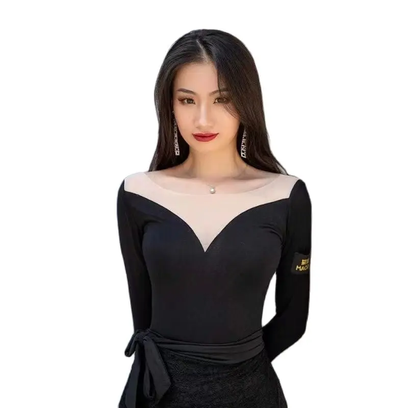 

Women Latin Jumpsuit Top Training Cloths Female Summer Mid Sleeve Dance Practice Clothes National Standard Modern Ballroom Dance