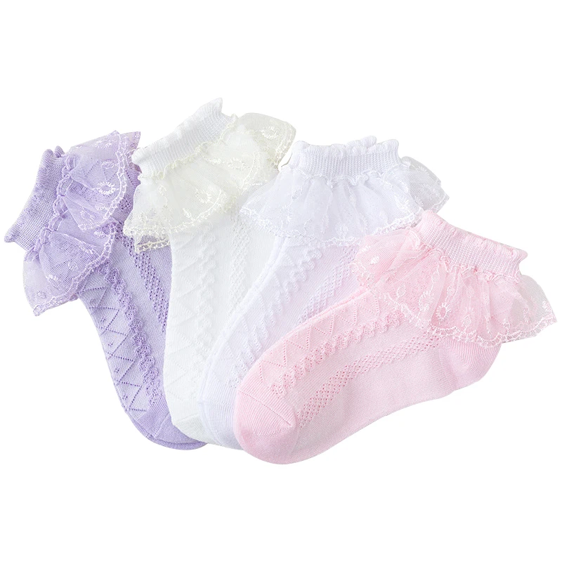 

Носки для девочек, весна/лето, кружевные носки принцессы из полиэстера, детские носки для девочек, 4 пары