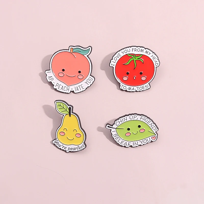 Emaille-Anstecknadel „You're Pearfect“, „I Love You From My Head“, süße Früchte, Pfirsiche, Birnen, Tomaten, Brosche, Anstecknadel, kreatives Großhandelsgeschenk – Detail 5