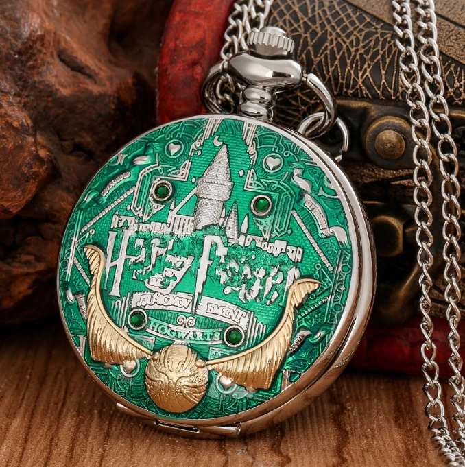 男性と女性のためのハリーポッター懐中時計,クォーツ時計,青,緑,赤