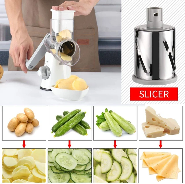 Ourokhome Rotary Cheese Grater Vegetable Slicer - Rotary Round Drum Grater  Chopper with 3 Stainless Steel Drums