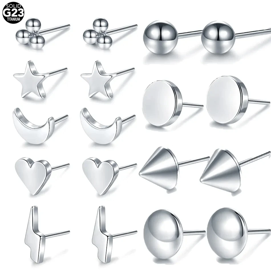 

10Pcs Titanium Threadless Ends Hear Star Moon Push Pin Top For Labret Stud Lip Tragus Piercing Nose Studs Piercing Body Jewelry