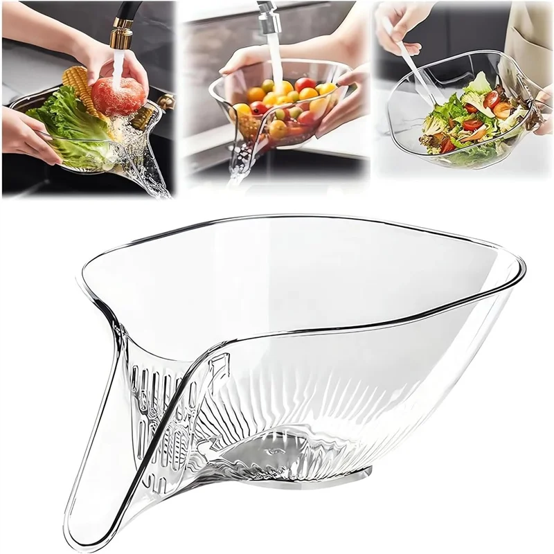 Multifunctional Drain Basket with Spout Dry and Wet Separation Water Dish Basin Kitchen Strainer for Washing Vegetables Fruits