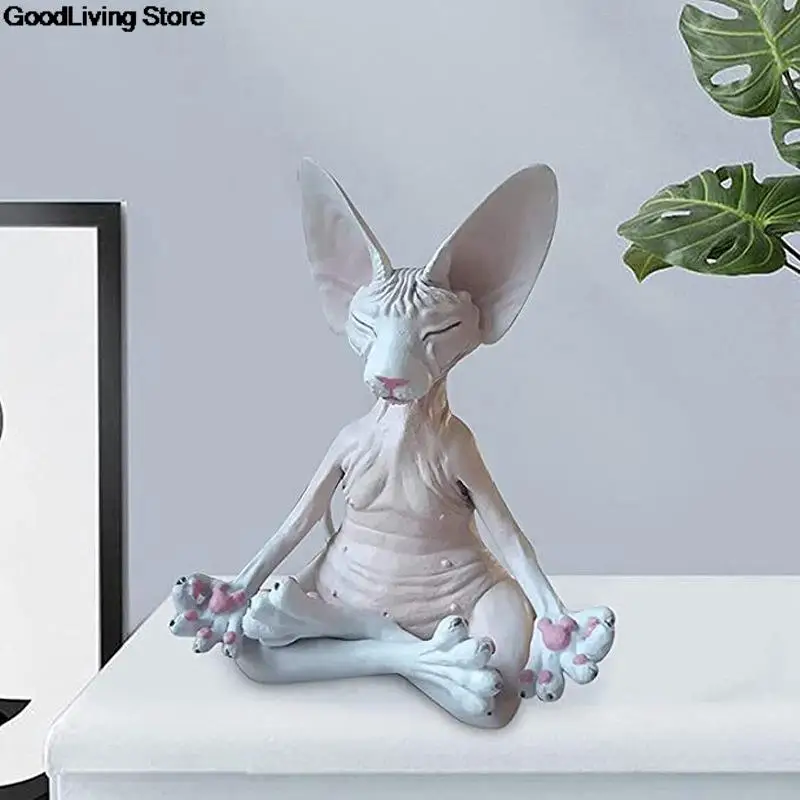 Sphynx Cat Meditate Collectible Figurines Buddha Cat Figurine Animal Model Doll Toys Hairless Ornaments Home Decor 4*4*8cm miniature figurines,resin crafts,cat toy ornaments,cat figurine decoration,cat figurines