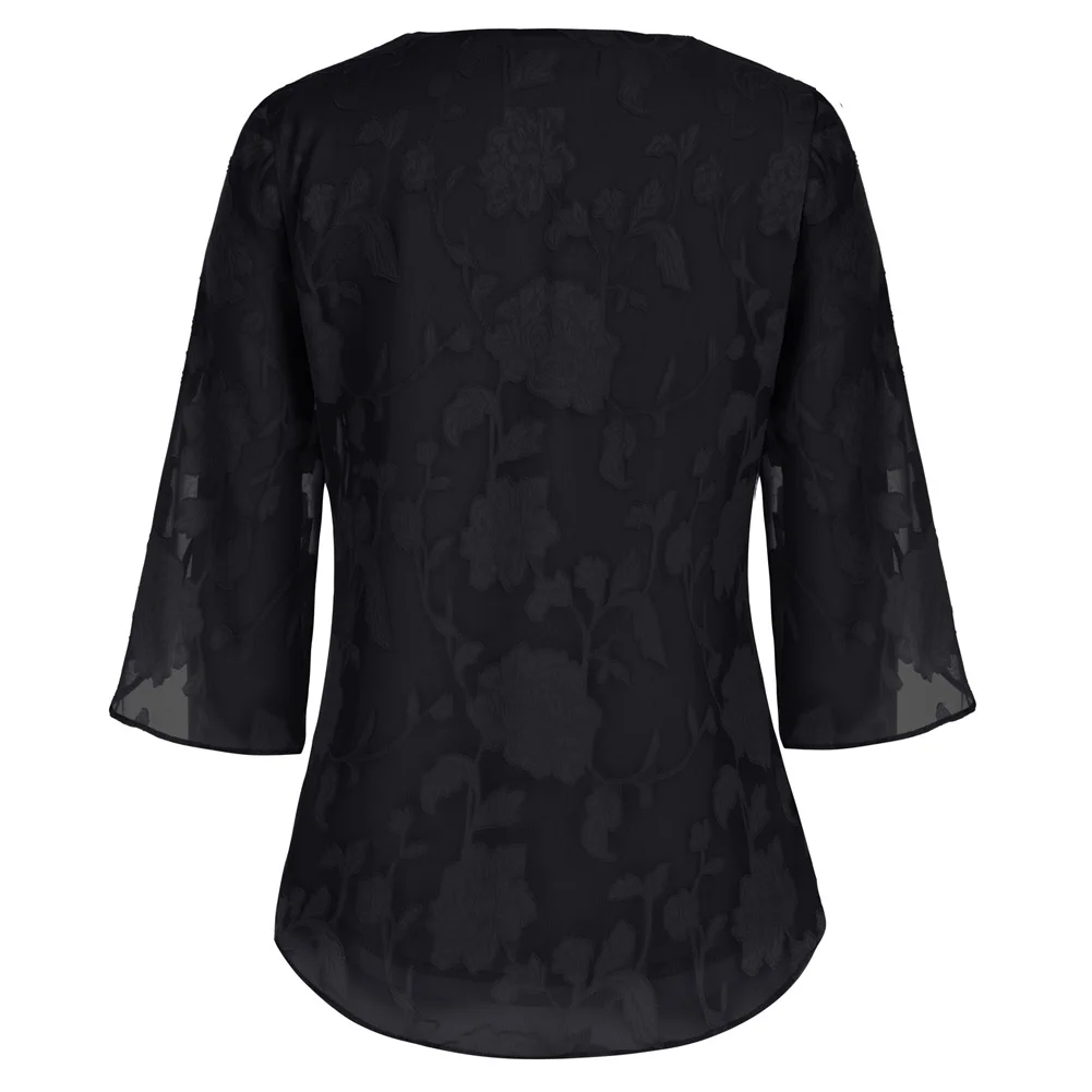 GK Women's Summer Casual Loose 3/4 Sleeve Crew Neck Split Sleeves Casual Chiffon Blouse Tops Half Ruffle Sleeve Tops A30