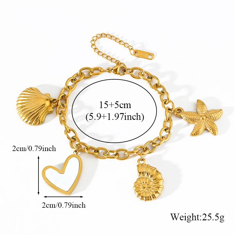 GANPUP 316L Edelstahl Gold Farbe Seestern Muscheln Charms Armband Armreif für Frauen Luxus Ozean Stil Wasserdicht Schmuck – Detail 12