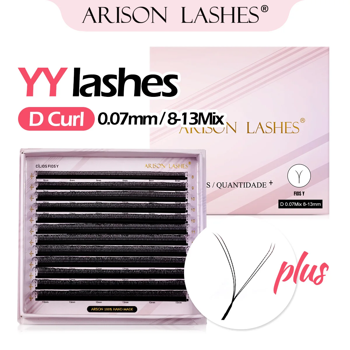 ARISON Plus 2 in 1 YY Wimpern Magnetkarton Vorgefertigte Volumenfächer Wimpernverlängerung 2D YY-förmige Wimpern für den Großhandel