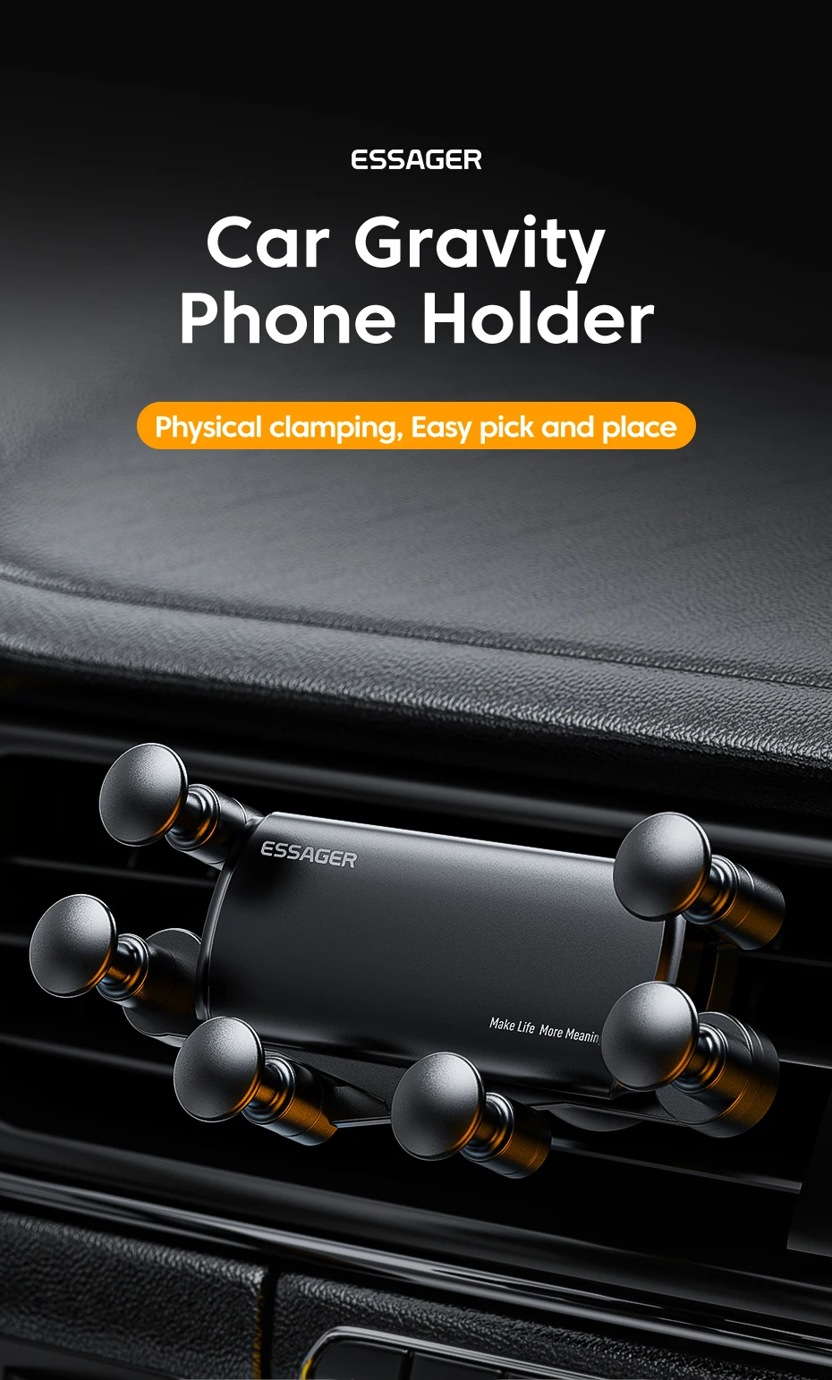 Essager universal 6 Punkte Solid Fold Autotelefon halter Schwerkraft Auto halter für Telefon im Auto Entlüftung sclip Halterung Smartphone Halter – Detail 1
