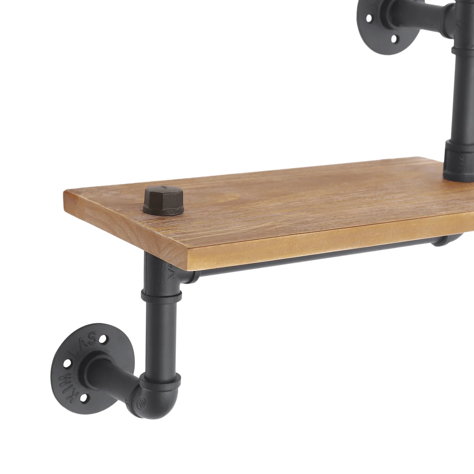3-Shelves Vintage Industrial Pipe Wall Shelf Bracket Wooden Bookshelf Kitchen Shelf Brown Wall Mounted Pipe Design Bookcases