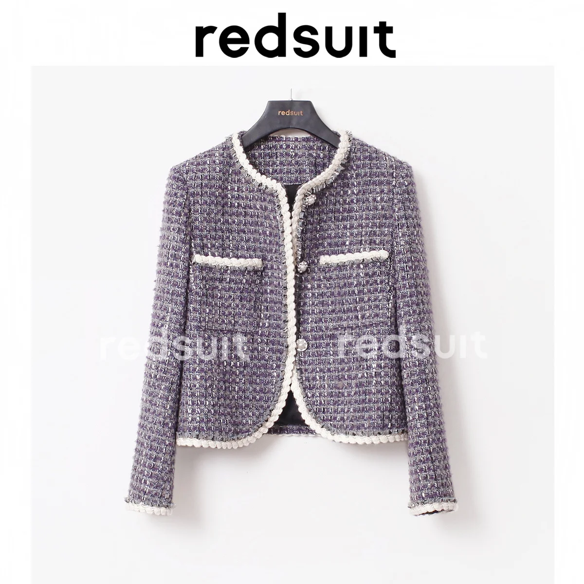 

French Versatile Wool~tweed Woven Short Purple Small Fragrance Jacket Top