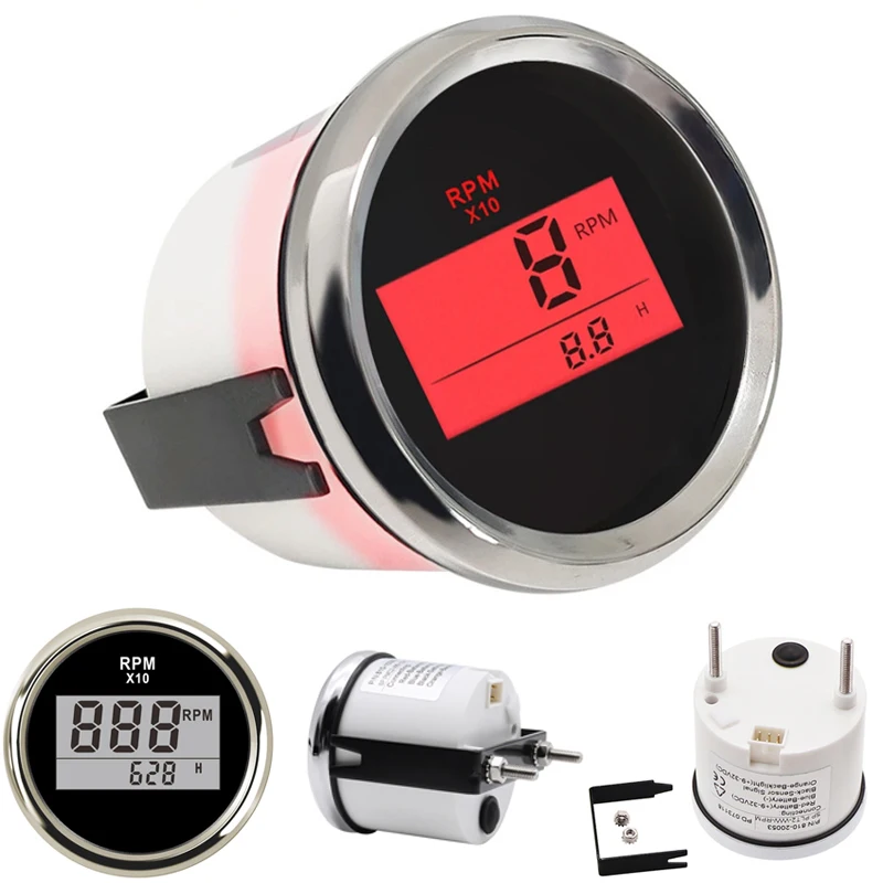 

52mm Digital Tachometers 0-9900RPM Lcd Rev Counters 9-32vdc Waterproof Revolution Meters Red Backlight for Auto Boat Vessel RV
