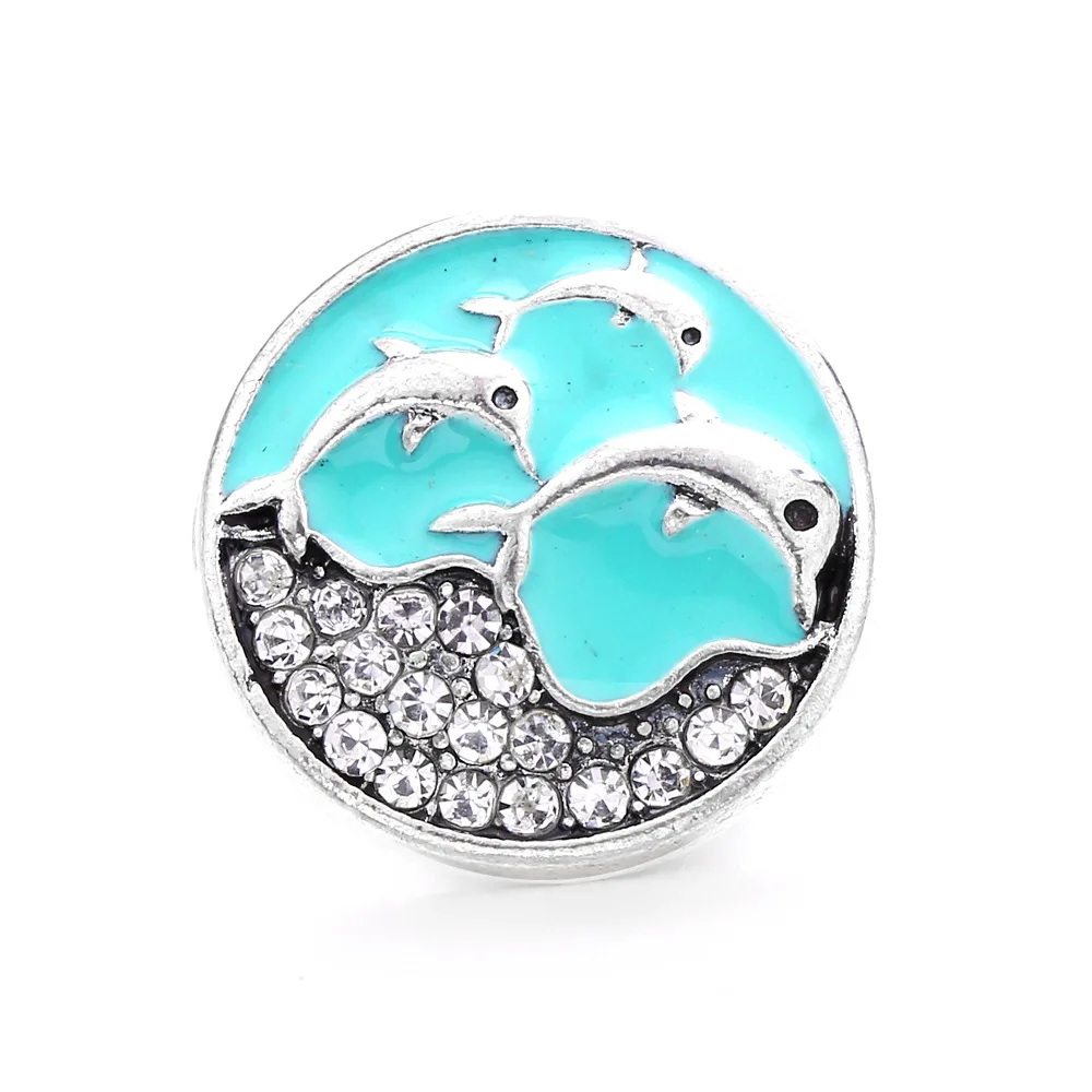 30pcs Crystal Rhinestone Dolphin 18mm Snap Buttons for Snaps Bracelet Necklace Jewelry