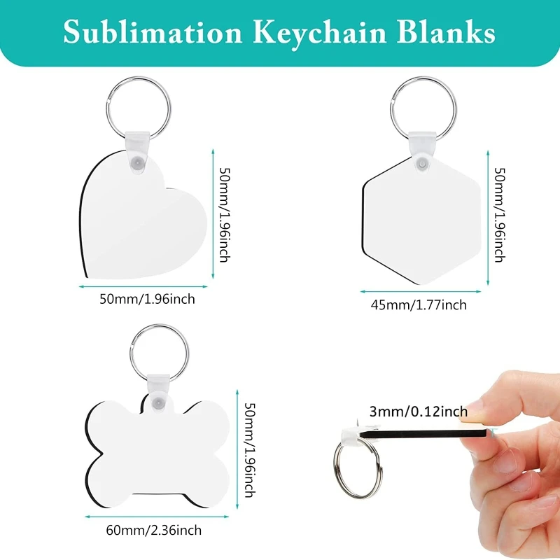 15Pcs Sublimation Keychain Blanks Set Double-Side Printed Heat Transfer Keychain 37JB