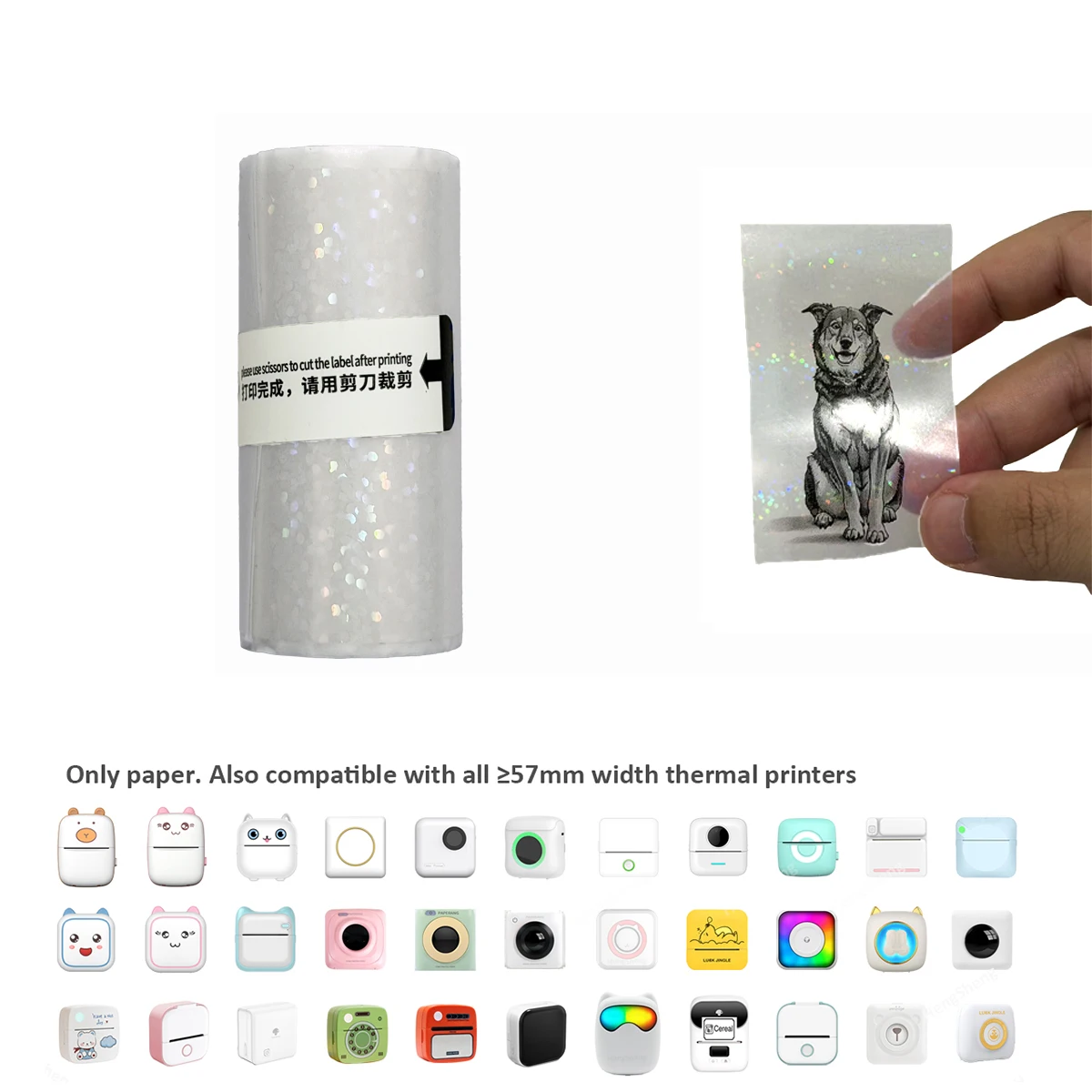 [Transparent Thermal Paper Roll] Transparent Self-Adhesive Thermal Paper Roll | 57mm x 2.5m, Compatible with Most Mini Printers