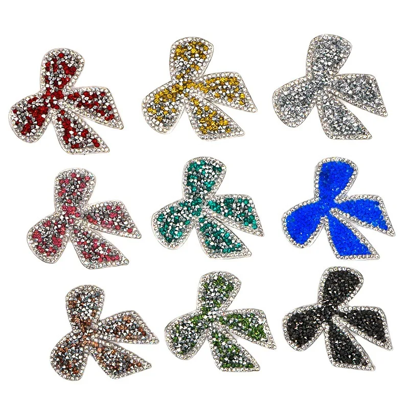 8 écusson thermocollant strass nœud papillon bicolore en gros pour création de bijoux